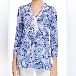 Lilly Pulitzer Kaia Knit Tunic in Iris Blue Namastay in the Jungle Size S